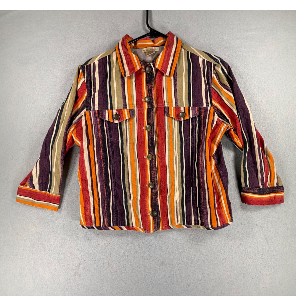 Patrick Christopher Women's Medium Multicolor Striped Button Front Shirt Jacket